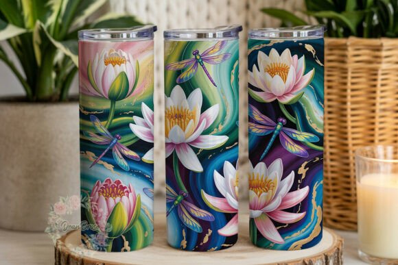 Aqua Dragonfly Lily 20oz Tumbler Wrap