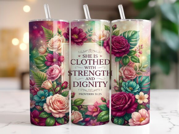 Christian Floral Bible Verse Tumbler PNG