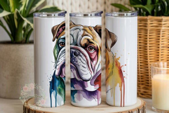 Colorful Watercolor Bulldog 20oz Tumbler