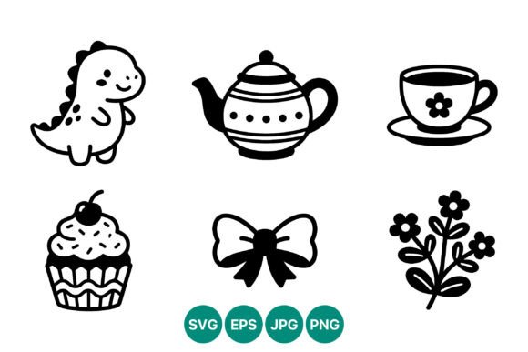 Cute Dinosaur Tea Cup Cupcake Vector