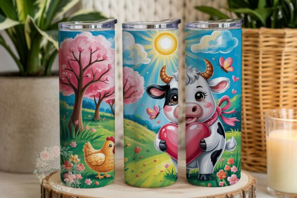 Cute Farm Cow Chicken Scene Tumbler Wrap