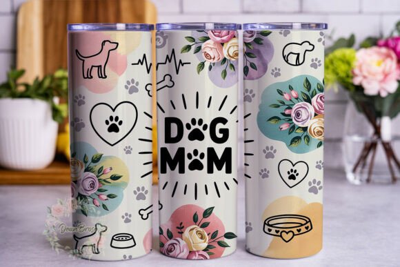 Dog Mom Quotes Floral Tumbler Wrap PNG