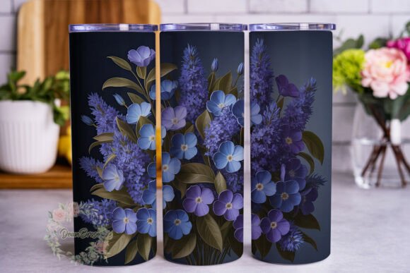 Elegant Blue Purple Flowers 20oz Tumbler