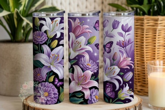 Elegant Purple Lilies Butterfly Tumbler