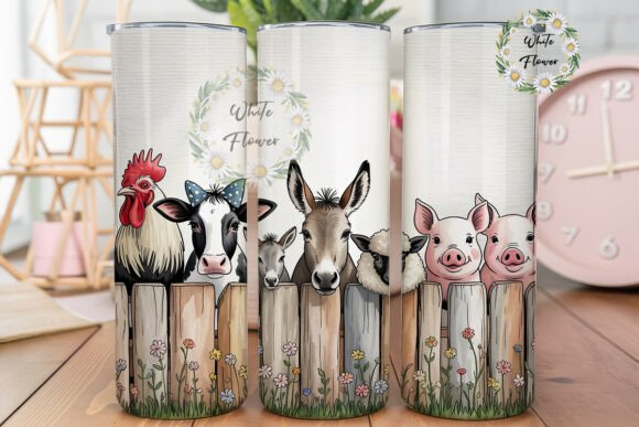 Farm Animals Picket Fence 20oz Tumbler