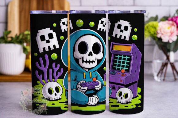 Gamer Skeleton Spooky 20oz Tumbler Wrap