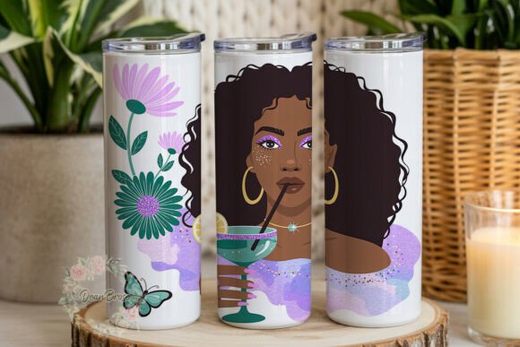 Glam Afro Girl Floral Tumbler Wrap
