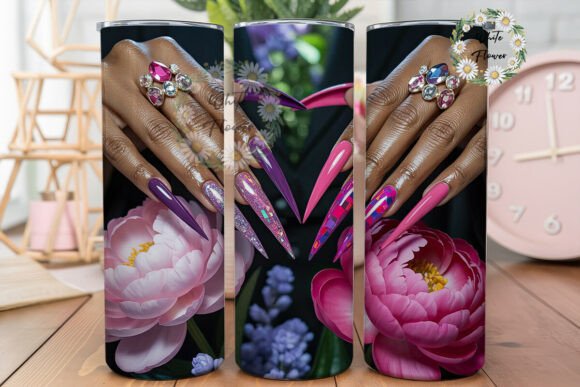 Glamorous Nails Floral 20oz Tumbler Wrap