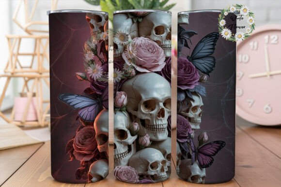 Gothic Skull Roses Butterflies Tumbler