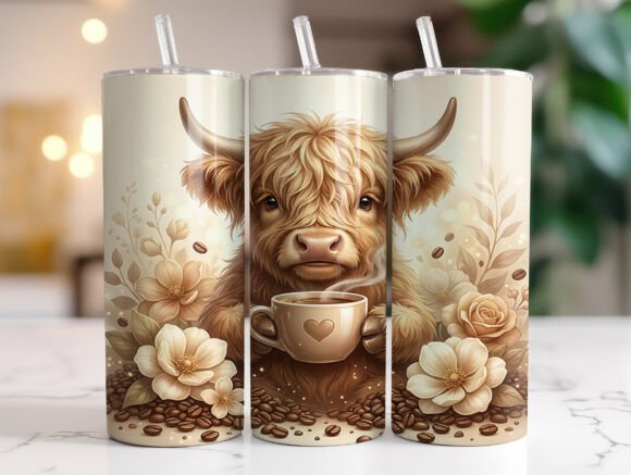Highland Cow Coffee Floral 20oz Tumbler