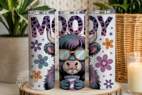 Moody Highland Cow 20oz Tumbler Wrap