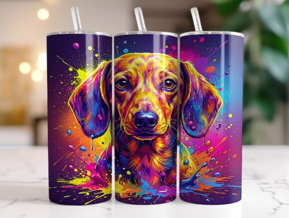 Neon Dachshund Paint Splatter Tumbler