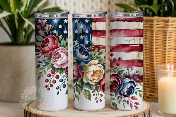 Patriotic Floral Distressed Flag Tumbler