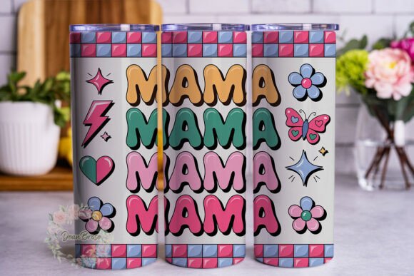Pink Checkerboard Mama 20oz Tumbler Wrap