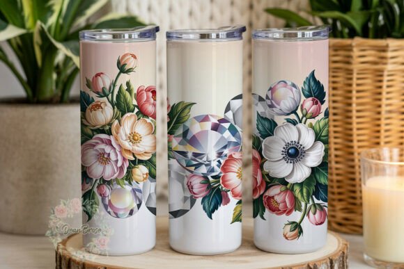 Pink Floral Gemstone 20oz Tumbler Wrap