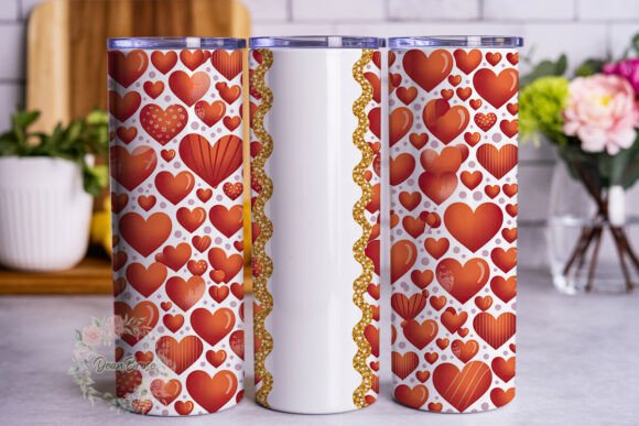 Red Hearts Glitter Stripe Tumbler Wrap