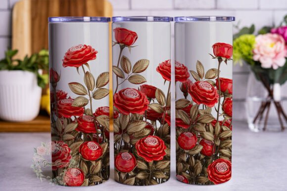 Red Rose Gold Leaves 20oz Tumbler Wrap