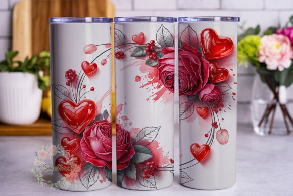 Red Watercolor Rose Heart 20oz Tumbler W