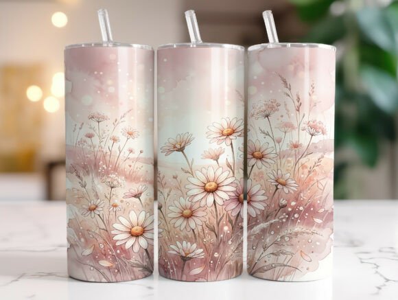 Soft Daisy Wildflower Pastel Tumbler PNG