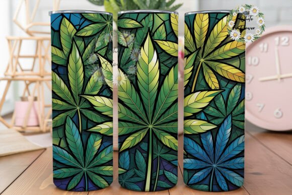 Stained Glass Green Leaf Tumbler Wrap