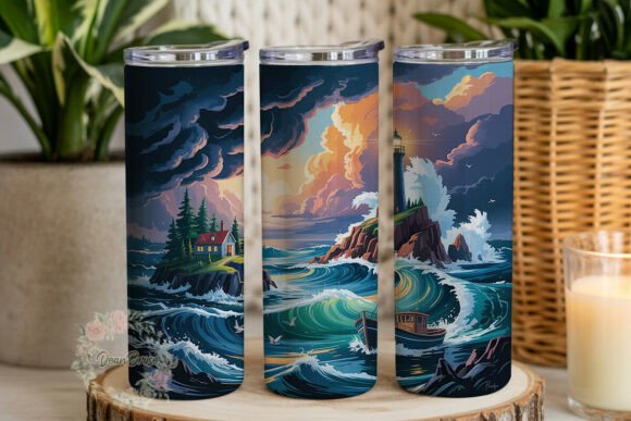 Stormy Lighthouse Sea 20oz Tumbler Wrap