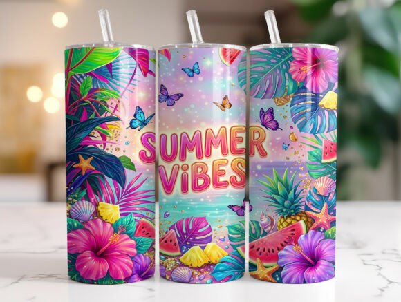 Summer Vibes Tropical Beach Tumbler Wrap