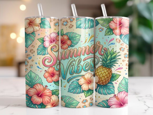 Tropical Summer Vibes Floral Tumbler PNG
