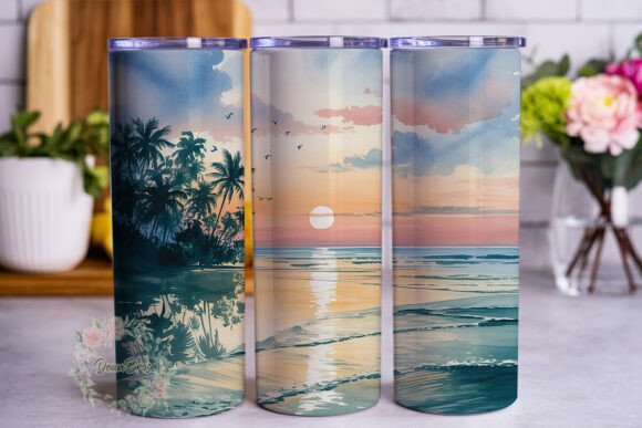 Tropical Sunset Watercolor 20oz Tumbler