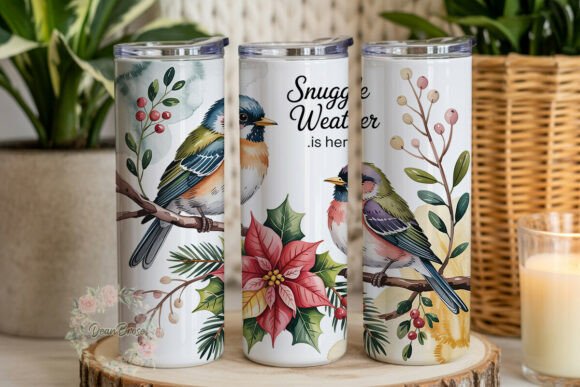 Winter Birds Poinsettia 20oz Tumbler