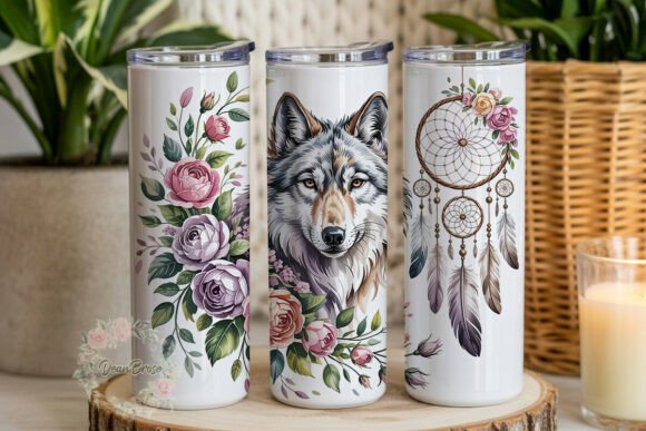 Wolf Dreamcatcher Floral 20oz Tumbler
